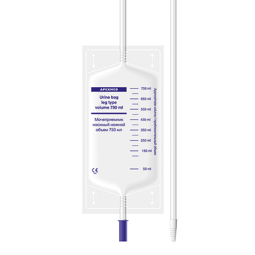 Мочеприемник носимый ножной Apexmed, 750мл, длина трубки 28см Мочеприемник носимый ножной Apexmed, 750мл, длина трубки 28см