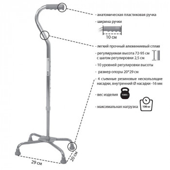 Трость четырехопорная KJT912С Трость четырехопорная KJT912С