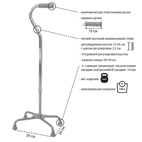 Трость четырехопорная KJT912С Трость четырехопорная KJT912С